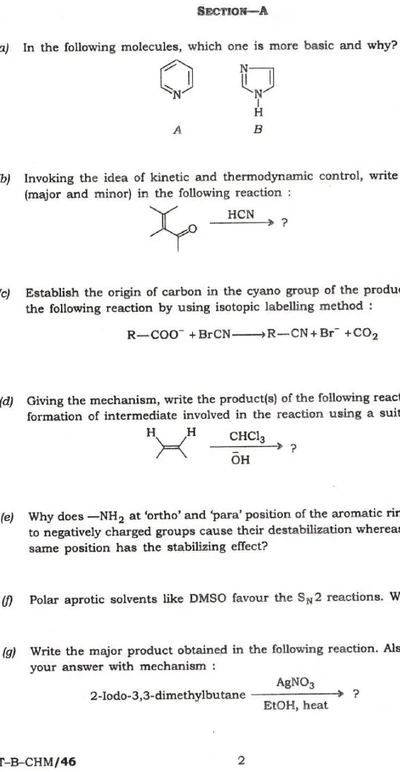 Indian Forest Service (Main) Examination 2022 Chemistry Paper II question paper page 1 instructions scan PDF download UPSC