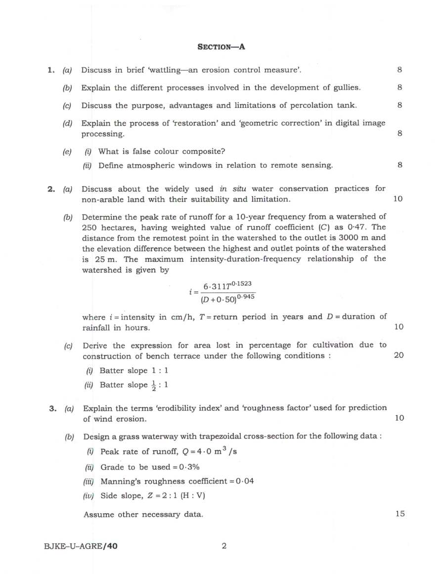 Indian Forest Service (Main) Examination 2023 Agricultural Engineering Paper I page 1 instructions scan PDF download UPSC