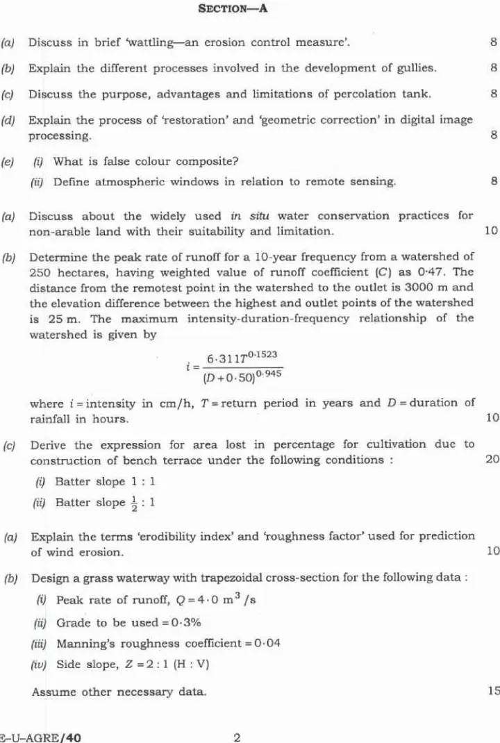 Indian Forest Service (Main) Examination 2023 Agricultural Engineering Paper I page 1 instructions scan PDF download UPSC