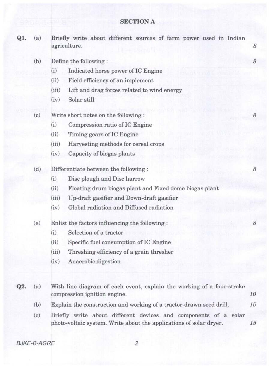 Indian Forest Service Main Examination 2023 Agricultural Engineering Paper II page 1 instructions scan PDF download UPSC
