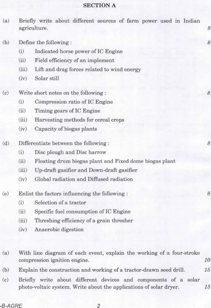 Indian Forest Service Main Examination 2023 Agricultural Engineering Paper II page 1 instructions scan PDF download UPSC