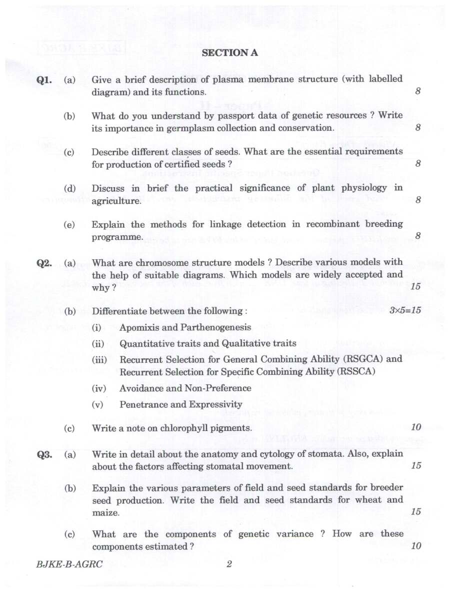 Indian Forest Service (Main) Examination 2023 Agriculture Paper II page 1 instructions scan PDF download UPSC