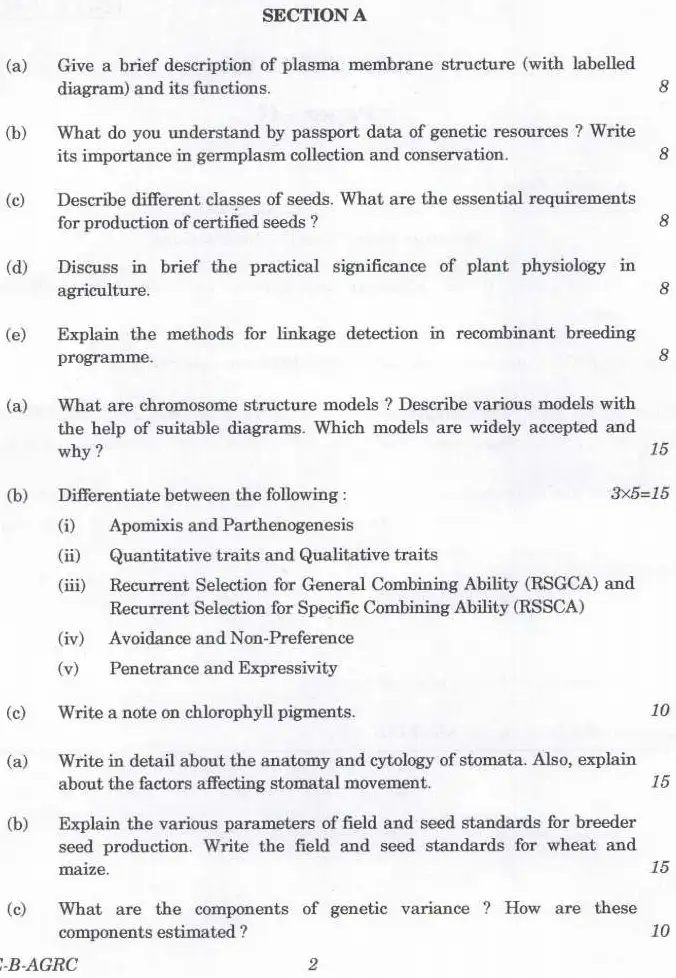 Indian Forest Service (Main) Examination 2023 Agriculture Paper II page 1 instructions scan PDF download UPSC