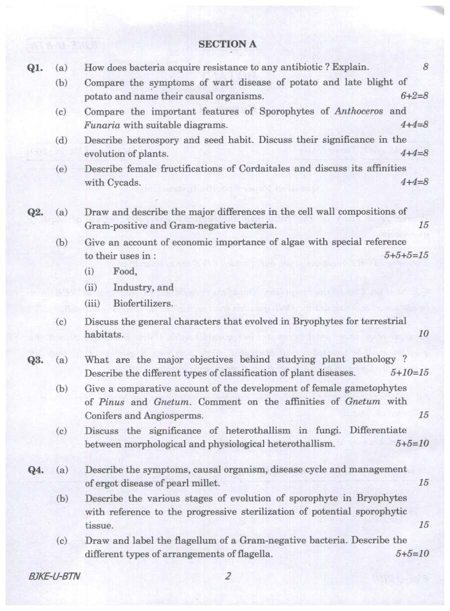 Indian Forest Service Main 2023 Botany Paper I question paper page 1 instructions scan PDF download UPSC