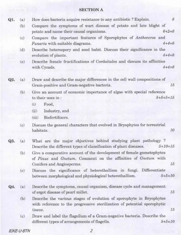Indian Forest Service Main 2023 Botany Paper I question paper page 1 instructions scan PDF download UPSC