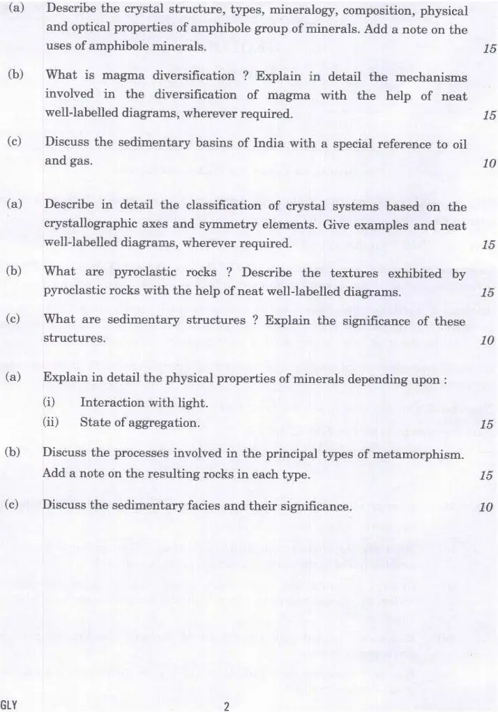 Indian Forest Service Main Examination 2023 Geology Paper II question paper page 1 instructions scan PDF download