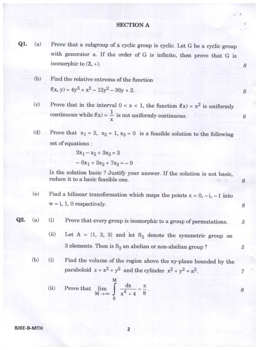 Indian Forest Service (Main) Examination 2023 Mathematics Paper II question paper page 1 instructions scan PDF download UPSC