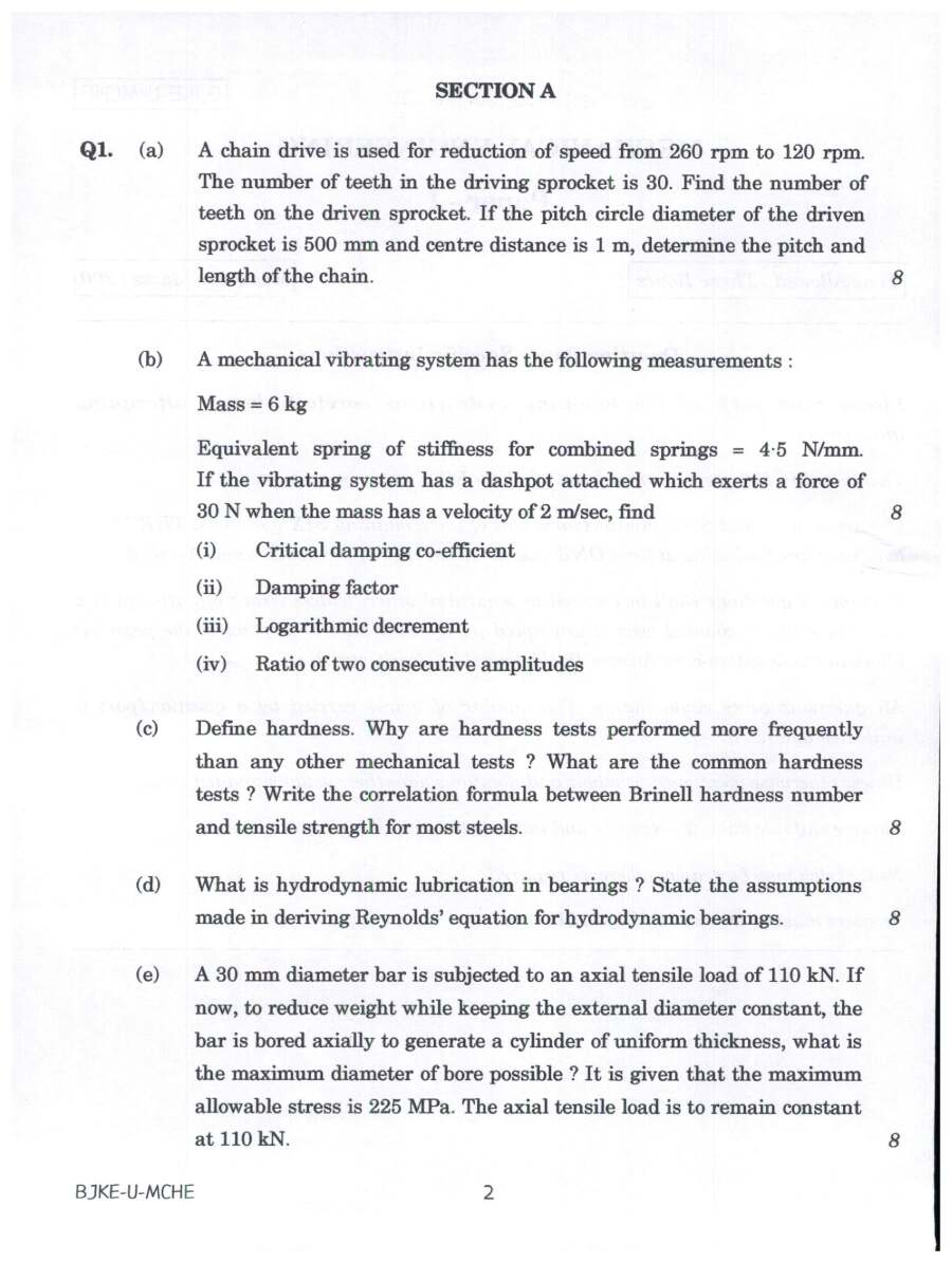 Indian Forest Service (Main) Examination 2023 Mechanical Engineering Paper I question paper page 1 instructions scan PDF download