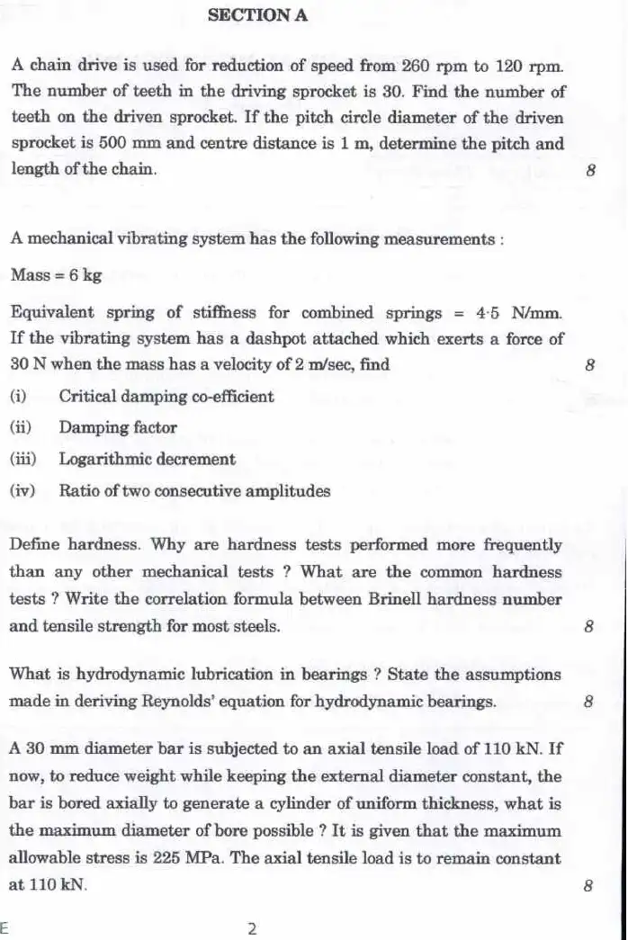 Indian Forest Service (Main) Examination 2023 Mechanical Engineering Paper I question paper page 1 instructions scan PDF download