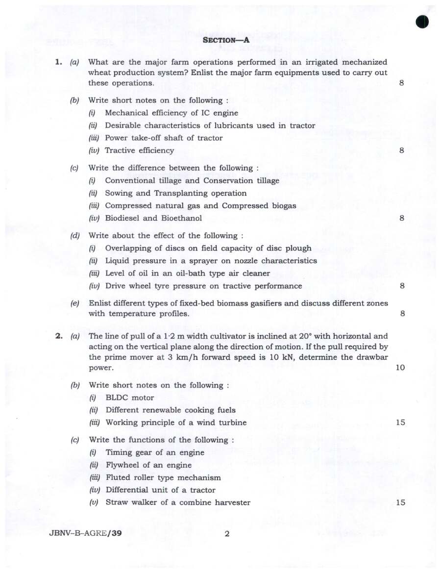 Indian Forest Service (Main) Examination 2024 Agricultural Engineering Paper II page 1 instructions scan PDF download