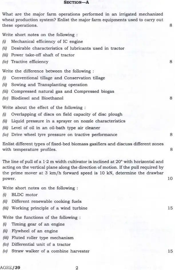 Indian Forest Service (Main) Examination 2024 Agricultural Engineering Paper II page 1 instructions scan PDF download