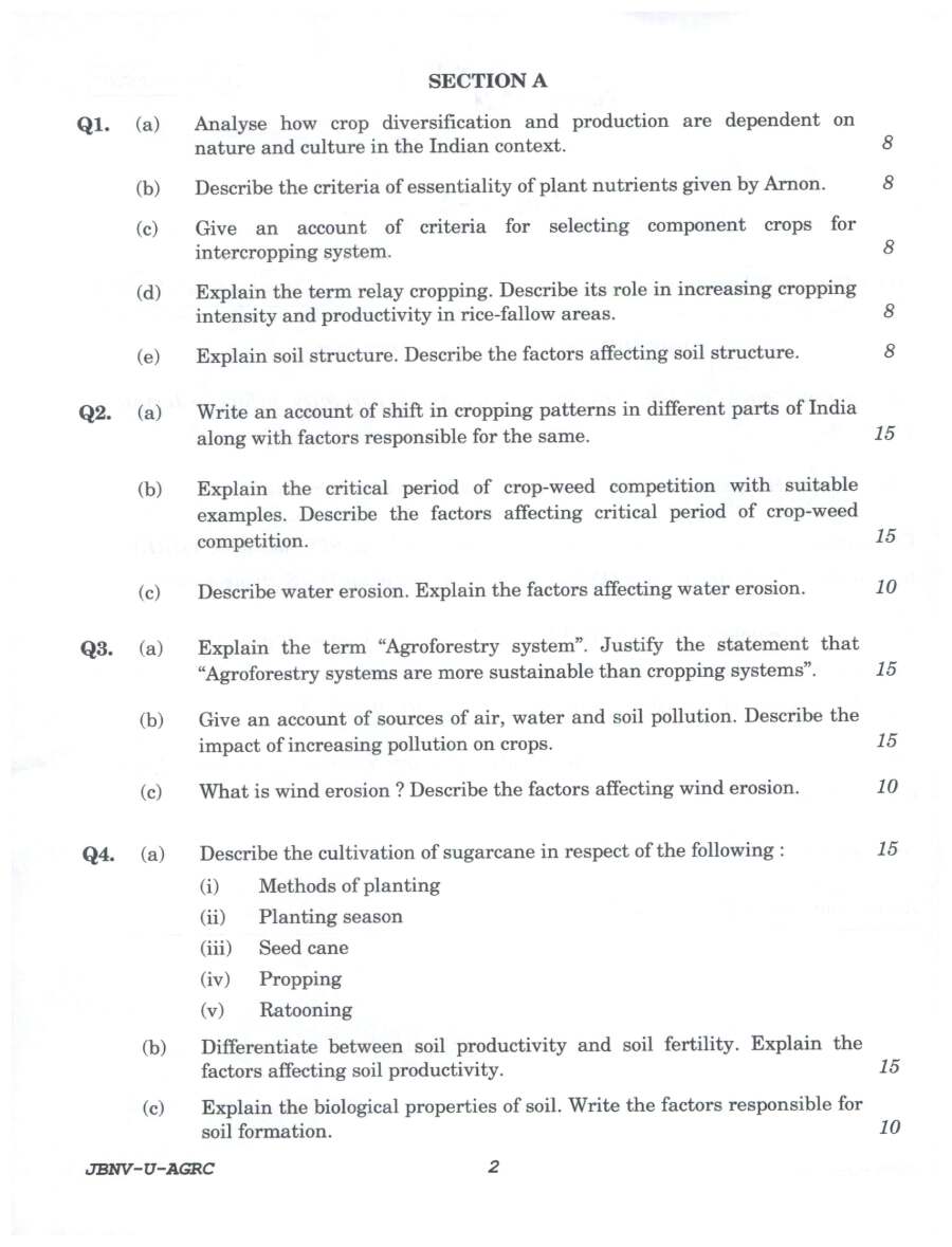 Indian Forest Service (Main) Examination 2024 Agriculture Paper I question paper page 1 instructions scan PDF download UPSC