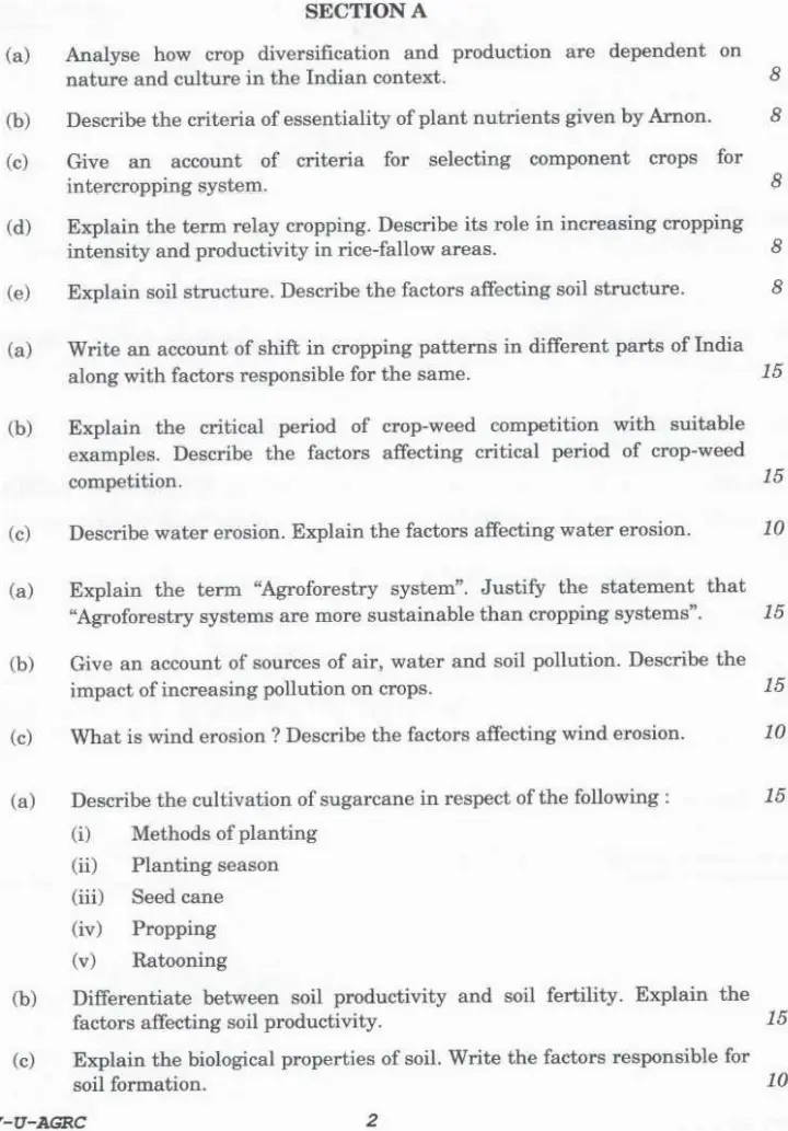 Indian Forest Service (Main) Examination 2024 Agriculture Paper I question paper page 1 instructions scan PDF download UPSC