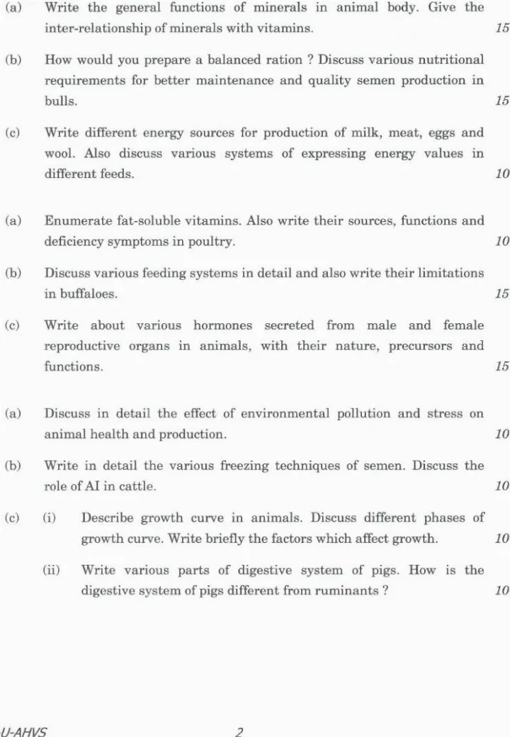 Indian Forest Service (Main) Examination 2024 Animal Husbandry and Veterinary Science Paper - I page 1 instructions scan PDF download