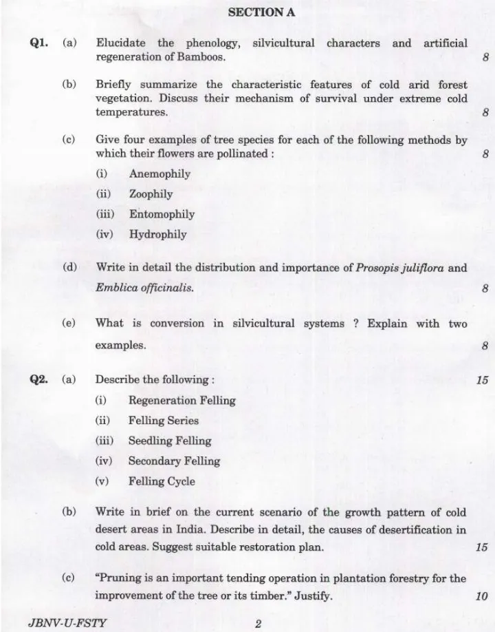 Indian Forest Service Main Examination 2024 Forestry Paper I question paper page 1 instructions scan PDF download