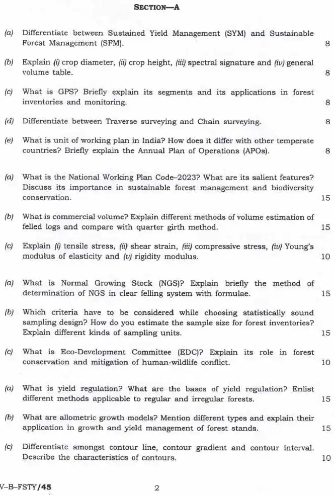 Indian Forest Service Main Examination 2024 Forestry Paper II page 1 instructions scan PDF download