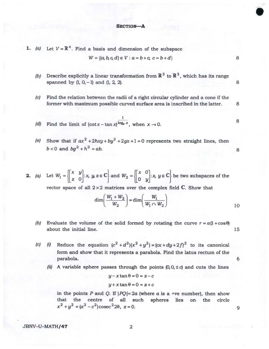 Indian Forest Service (Main) Examination 2024 Mathematics Paper I question paper page 1 instructions scan PDF download