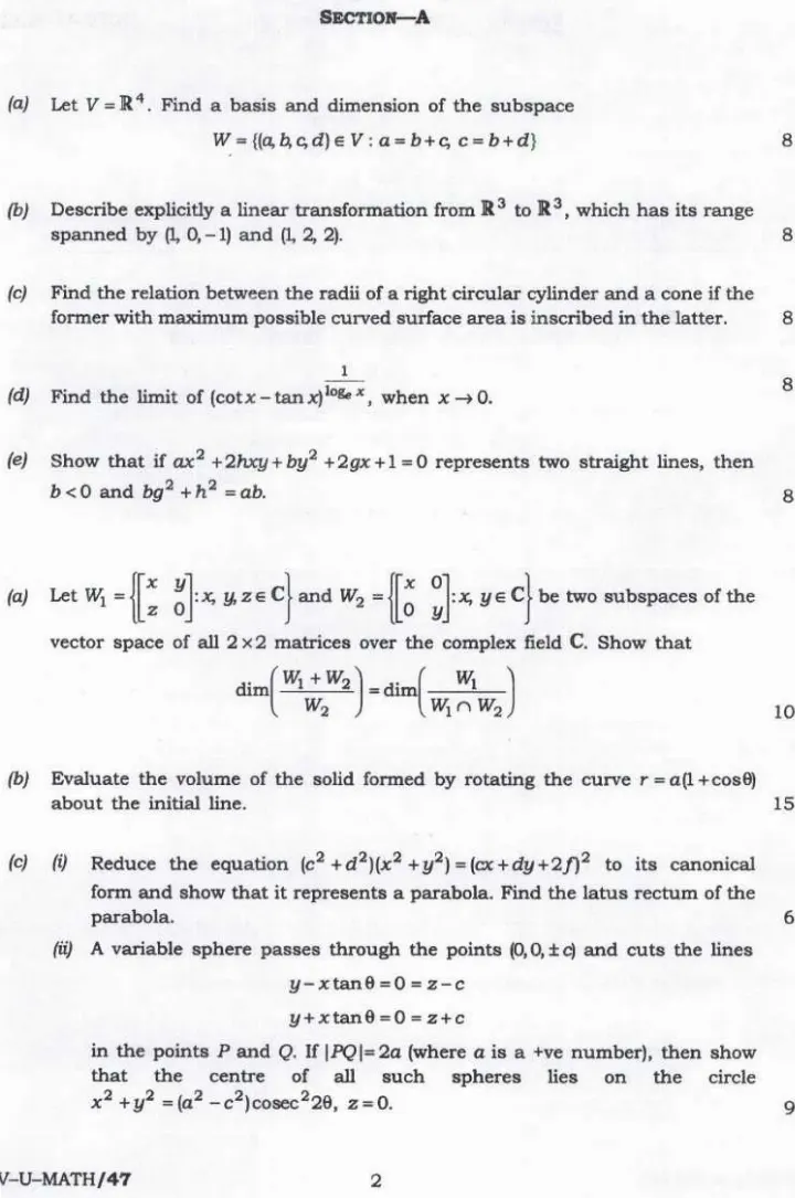 Indian Forest Service (Main) Examination 2024 Mathematics Paper I question paper page 1 instructions scan PDF download
