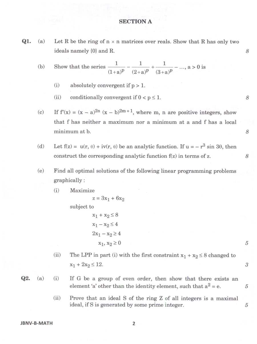 Indian Forest Service (Main) Examination 2024 Mathematics Paper II question paper page 1 instructions scan PDF download