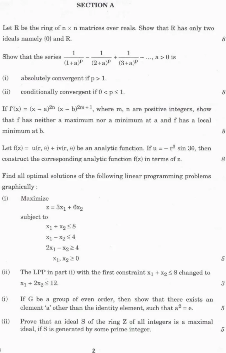 Indian Forest Service (Main) Examination 2024 Mathematics Paper II question paper page 1 instructions scan PDF download