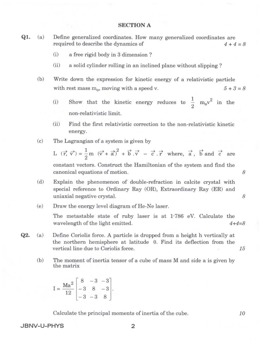 Indian Forest Service (Main) Examination 2024 Physics Paper I question paper page 1 instructions scan PDF download UPSC