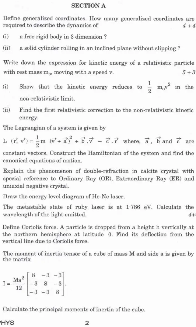 Indian Forest Service (Main) Examination 2024 Physics Paper I question paper page 1 instructions scan PDF download UPSC