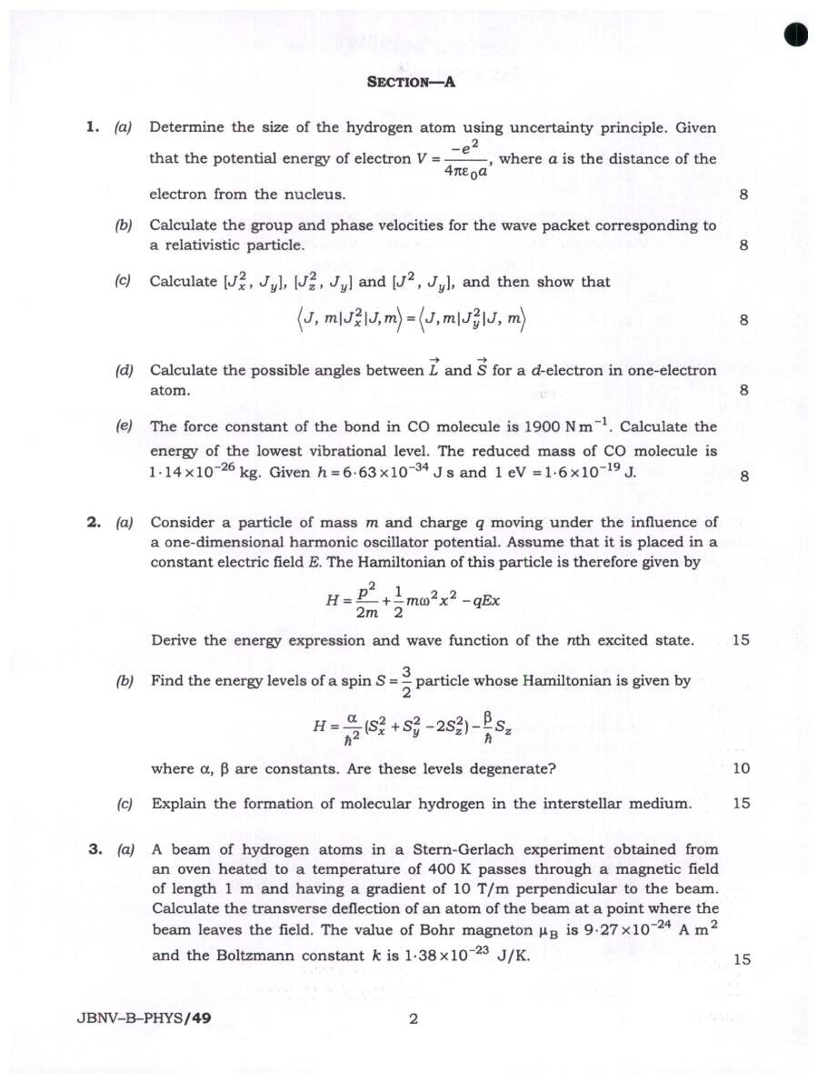 Indian Forest Service Main Examination 2024 Physics Paper II page 1 instructions scan PDF download UPSC