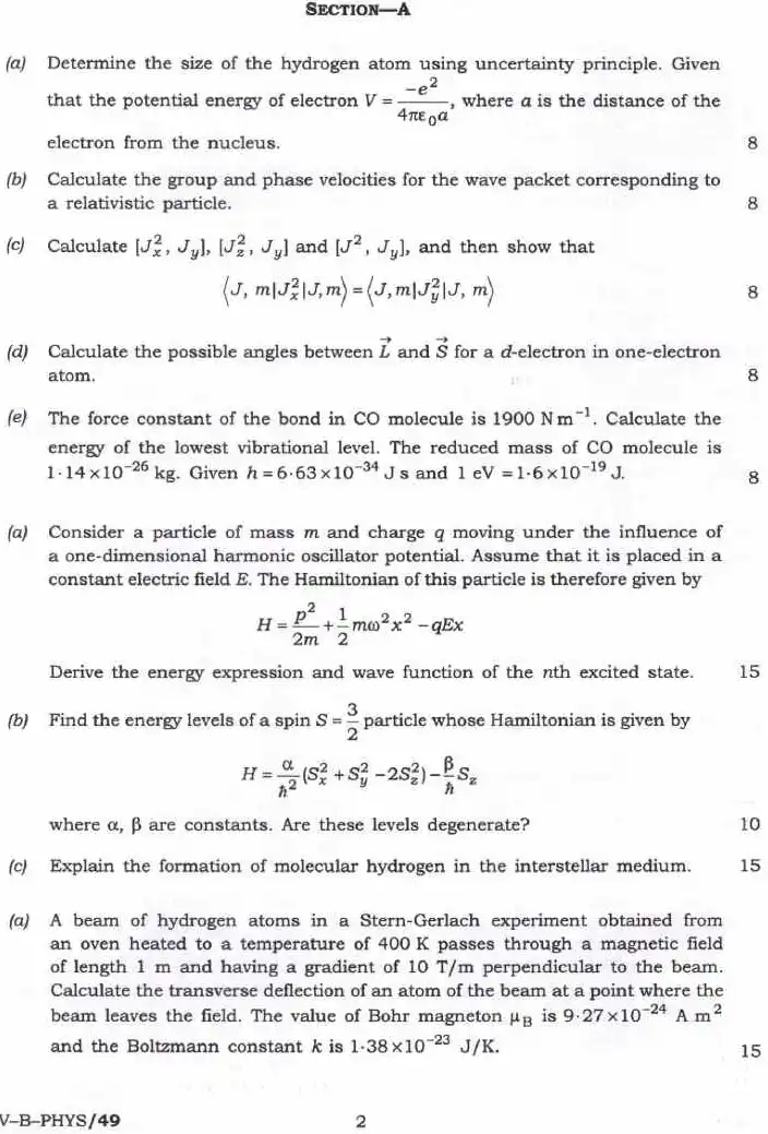 Indian Forest Service Main Examination 2024 Physics Paper II page 1 instructions scan PDF download UPSC