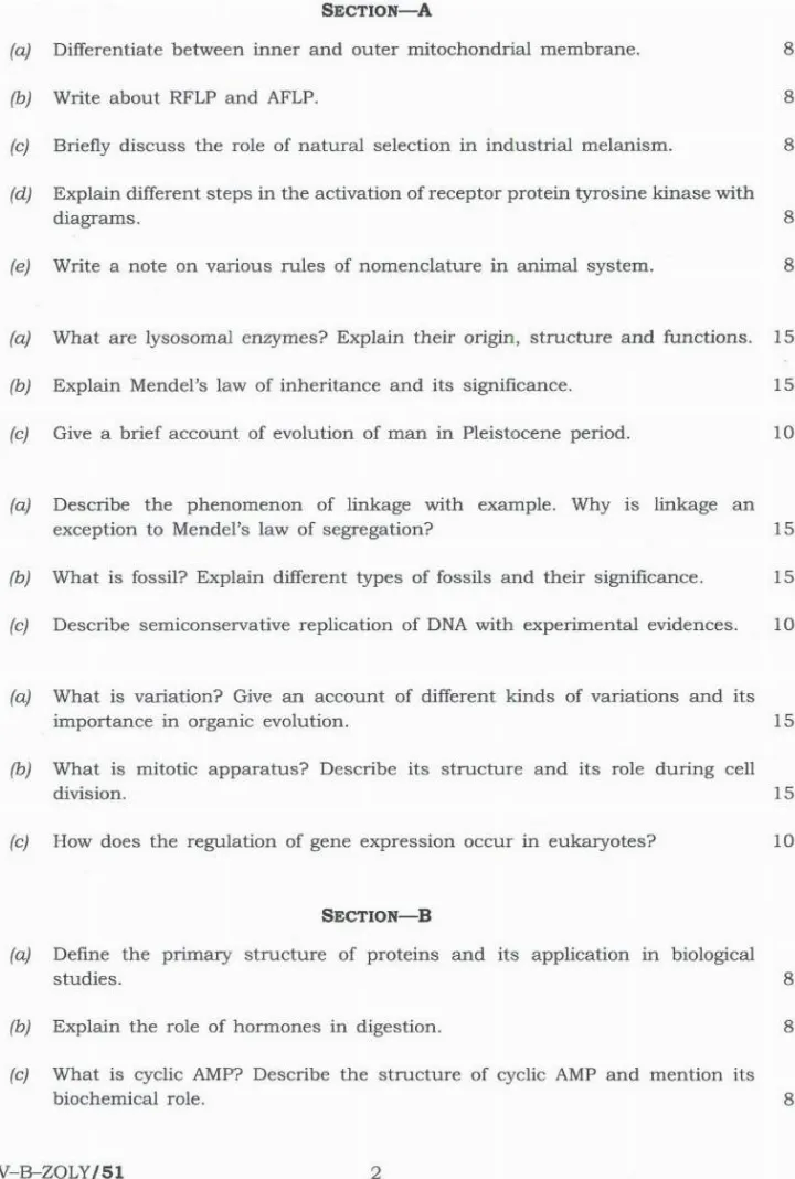 Indian Forest Service Main Examination 2024 Zoology Paper II page 1 scan showing important instructions for candidates. UPSC IFS Mains exam paper PDF.