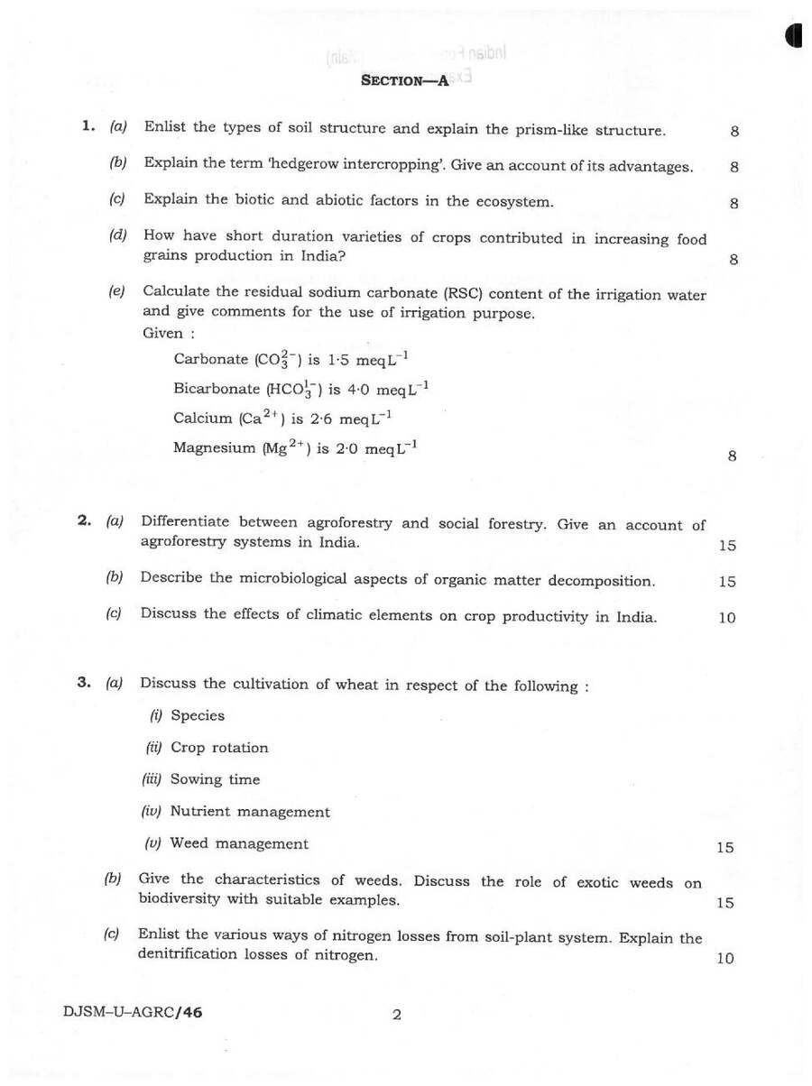 Indian Forest Service (Main) Examination 2025 Agriculture Paper I page 1 instructions scan PDF download UPSC