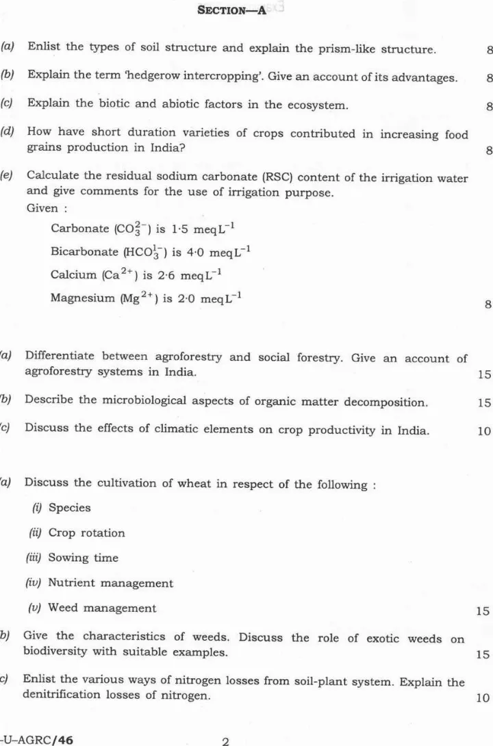 Indian Forest Service (Main) Examination 2025 Agriculture Paper I page 1 instructions scan PDF download UPSC