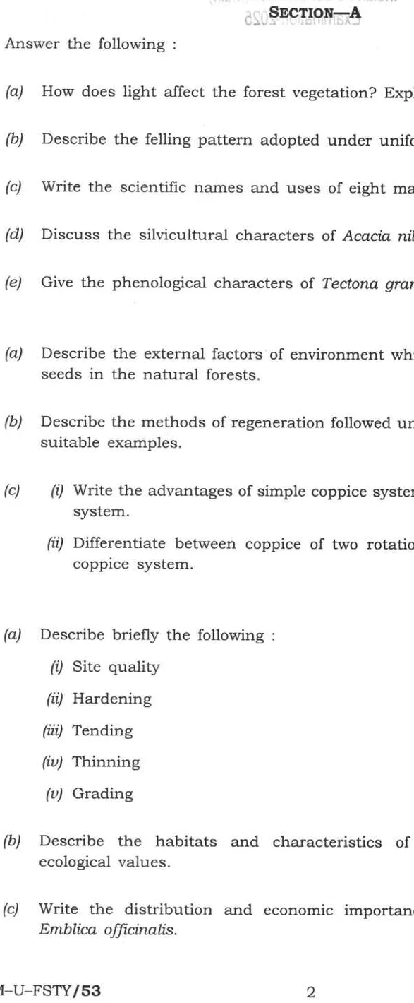 Indian Forest Service Main 2025 Forestry Paper I question paper page 1 instructions scan PDF download UPSC