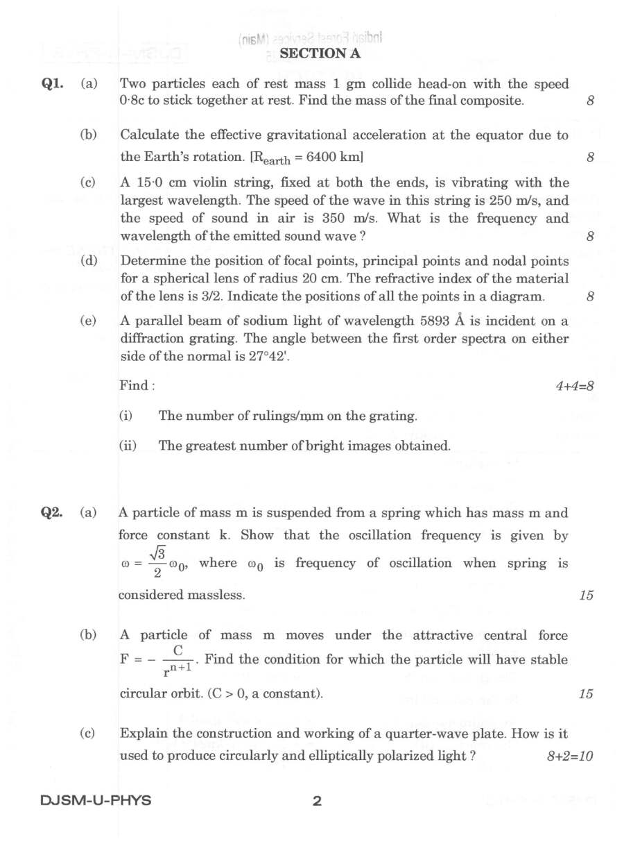 Indian Forest Service Main 2025 Physics Paper I question paper page 1 scan showing exam instructions, compulsory questions, and useful physical constants. UPSC IFS exam PDF.