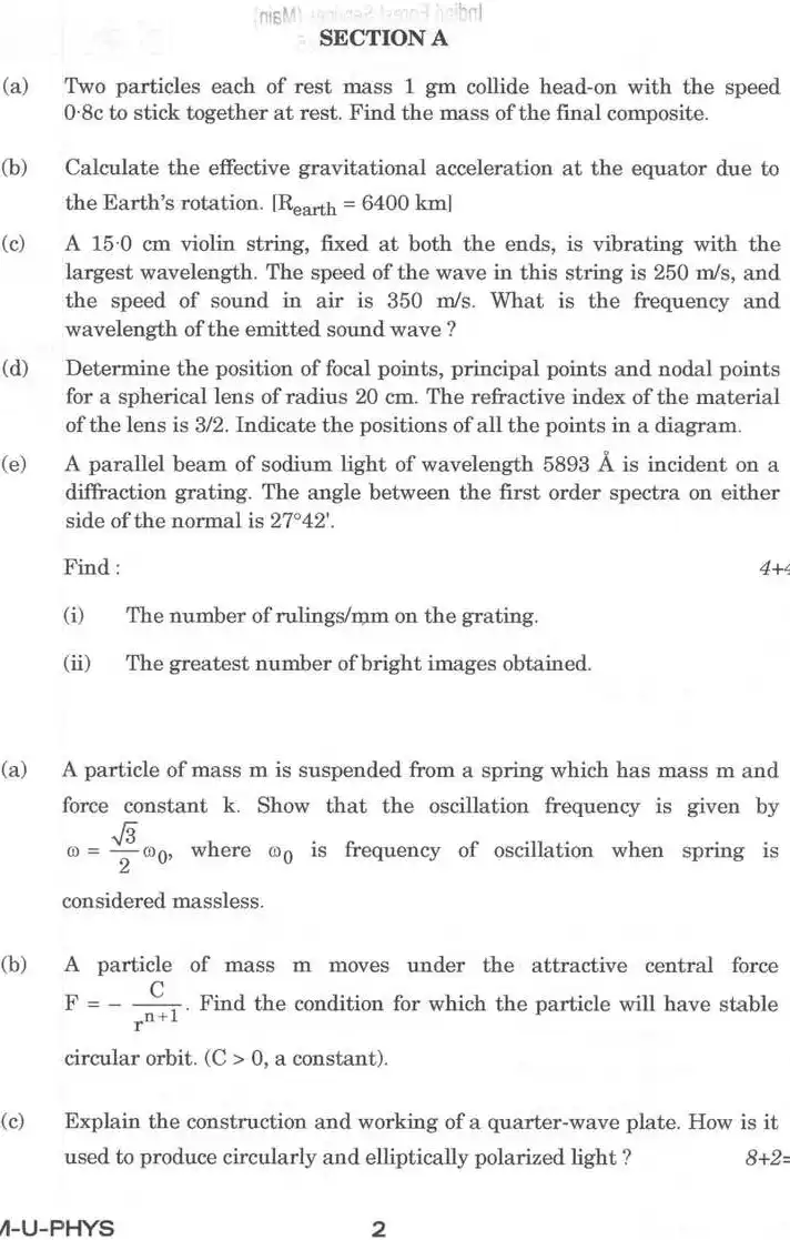 Indian Forest Service Main 2025 Physics Paper I question paper page 1 scan showing exam instructions, compulsory questions, and useful physical constants. UPSC IFS exam PDF.