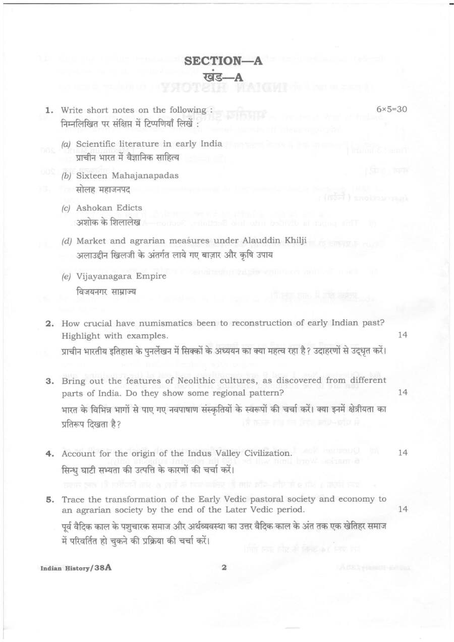 HCS Indian History 2021 Question Paper — page 1 instructions scan PDF download