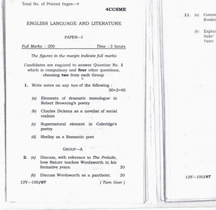 Jharkhand 4th Combined Civil Services Main Exam 2012 English Paper I — page 1 instructions scan PDF download