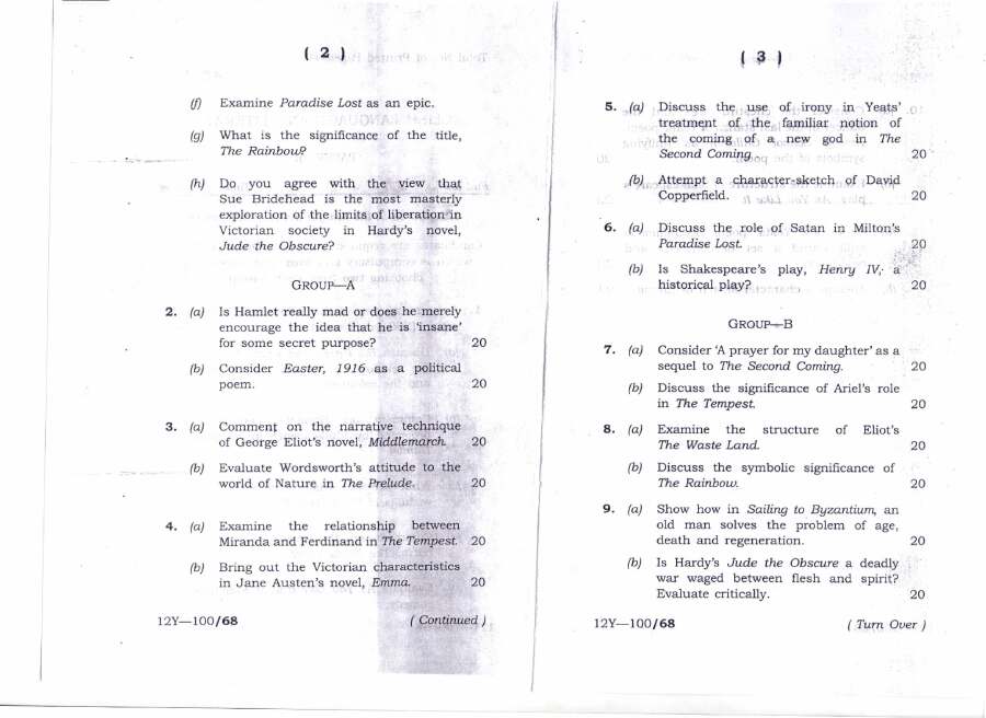 4th Combined Civil Services Main Exam 2012 English Language & Literature Paper II — page 1 instructions scan PDF download