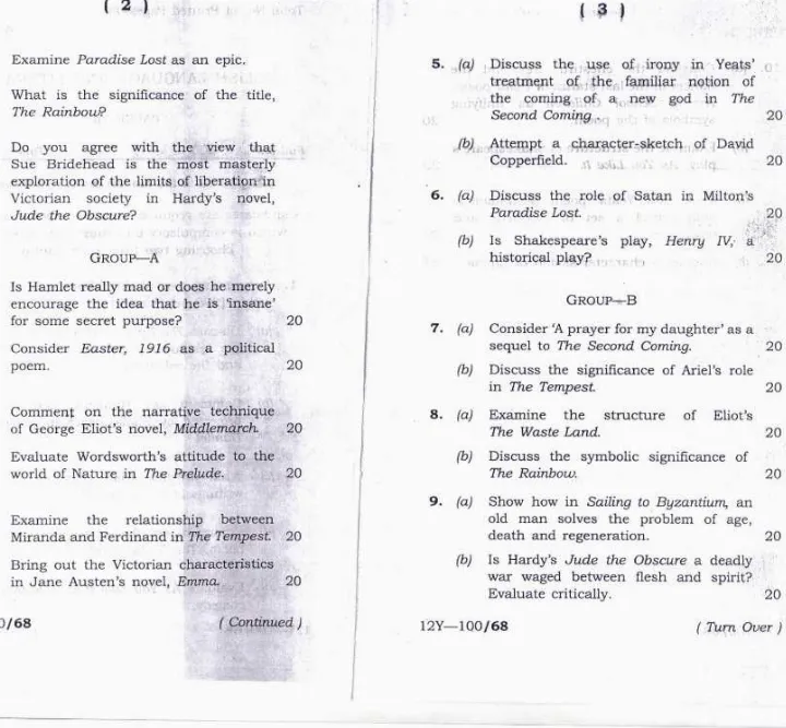 4th Combined Civil Services Main Exam 2012 English Language & Literature Paper II — page 1 instructions scan PDF download
