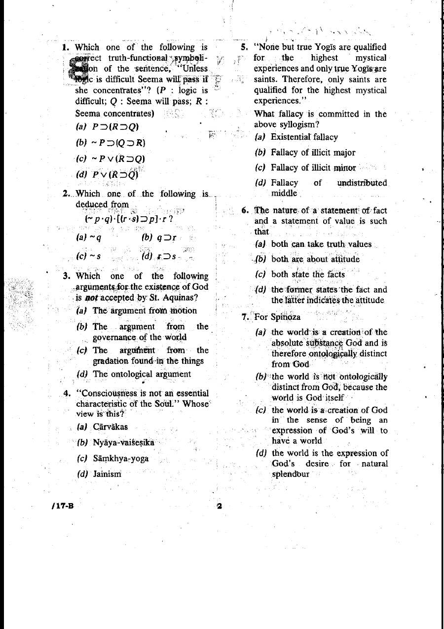 4th Combined Civil Services PT Exam 2011 Philosophy Question Paper — page 1 instructions scan PDF download