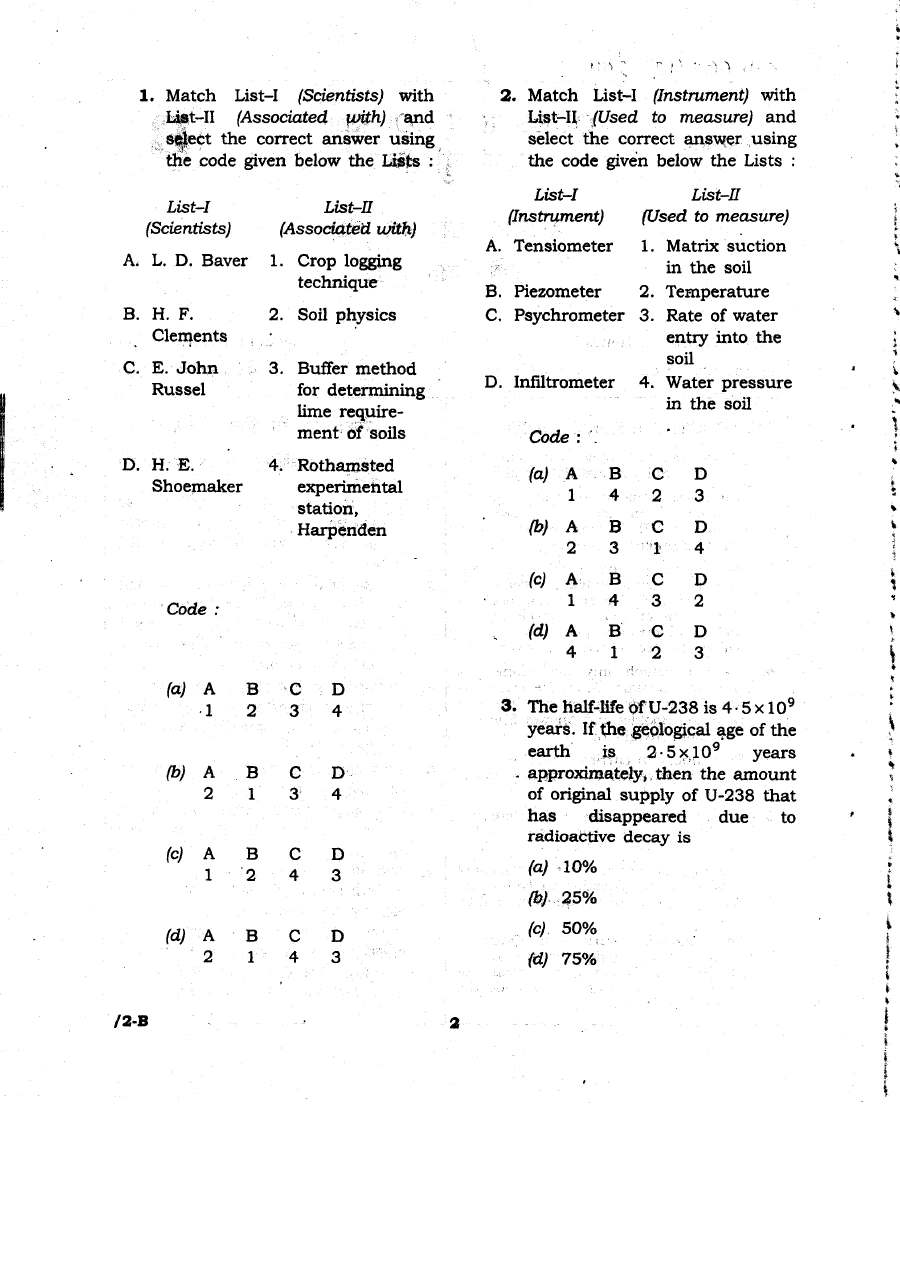 JPSC 4th Combined Civil Services PT 2011 Agriculture question paper page 1 instructions scan PDF download