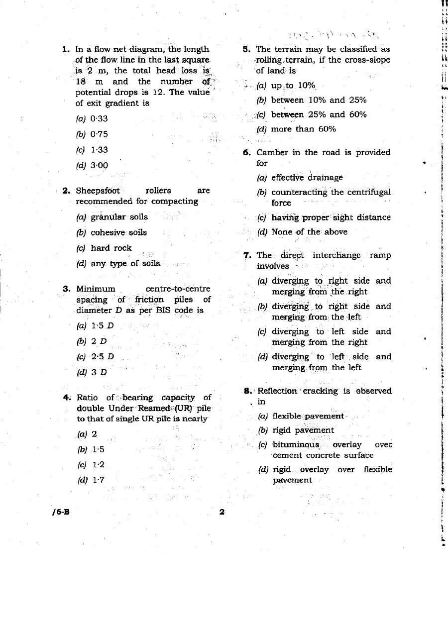 JPSC 4th Combined Civil Services PT 2011 Civil Engineering Question Paper — page 1 instructions scan PDF download