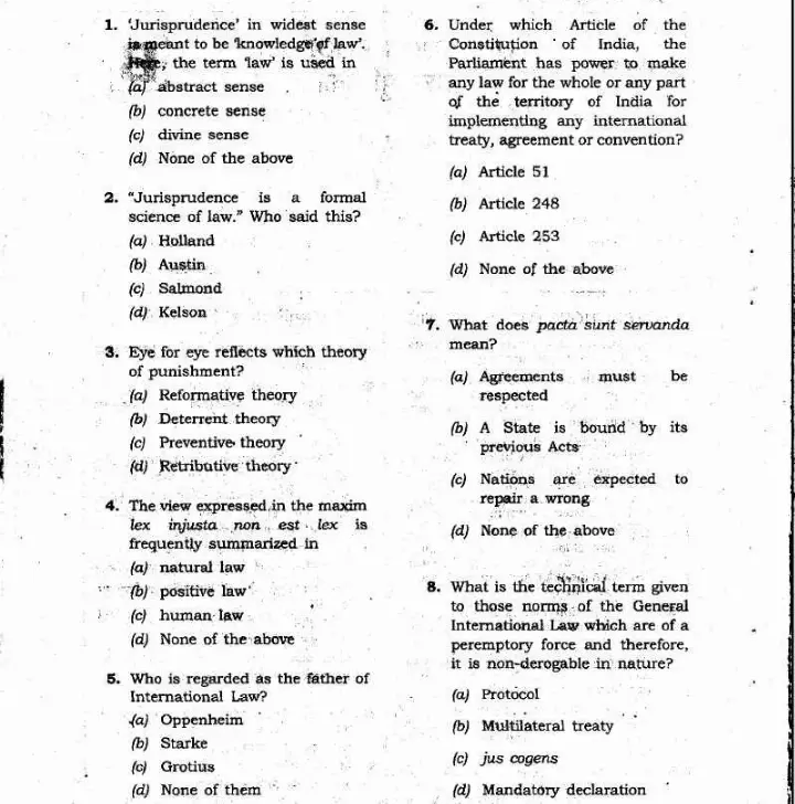 JPSC 4th Combined Civil Services PT 2011 Law question paper page 1 instructions scan PDF download. Includes exam header, serial number, subject, time, marks, and candidate instructions in English and Hindi.
