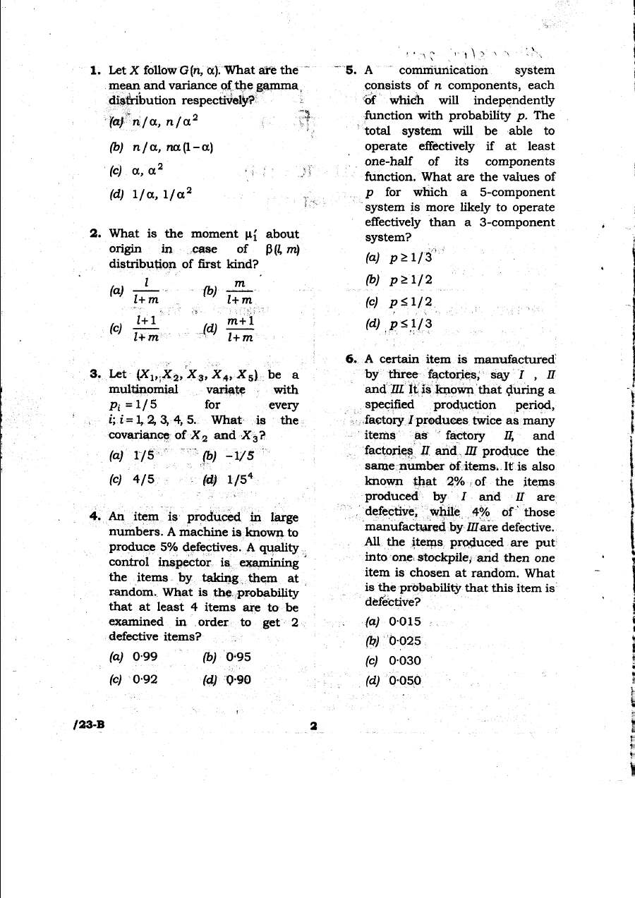 JPSC 4th Combined Civil Services PT 2011 Statistics question paper page 1 instructions scan PDF download