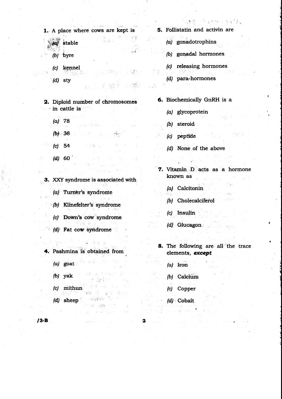 JPSC 4th Combined Civil Services PT Exam 2011 Animal Husbandry and Veterinary Science question paper page 1 instructions and header scan PDF download