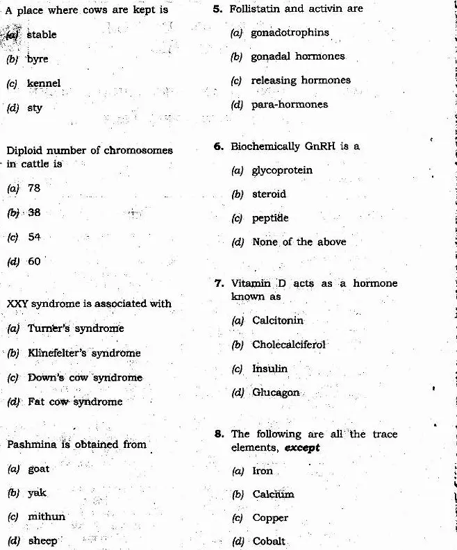 JPSC 4th Combined Civil Services PT Exam 2011 Animal Husbandry and Veterinary Science question paper page 1 instructions and header scan PDF download