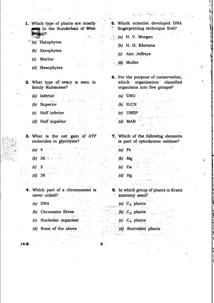JPSC 4th Combined Civil Services PT 2011 Botany question paper page 1 instructions scan PDF download