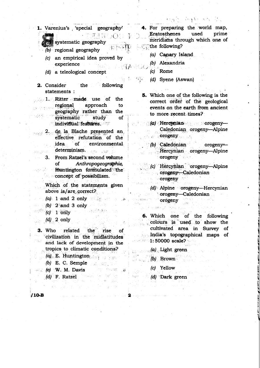 JPSC 4th Combined Civil Services PT 2011 Geography question paper page 1 instructions scan PDF download