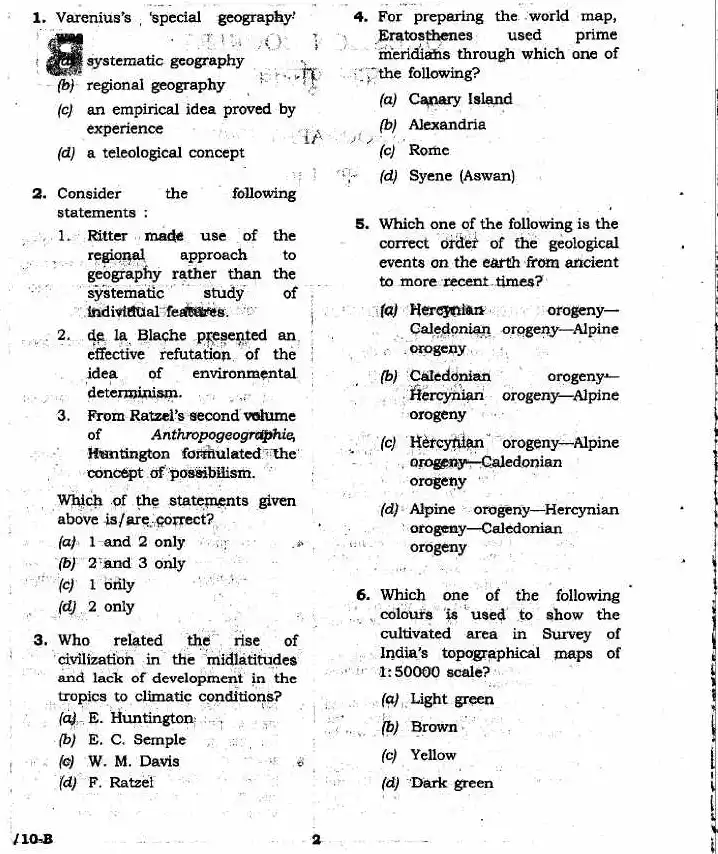 JPSC 4th Combined Civil Services PT 2011 Geography question paper page 1 instructions scan PDF download