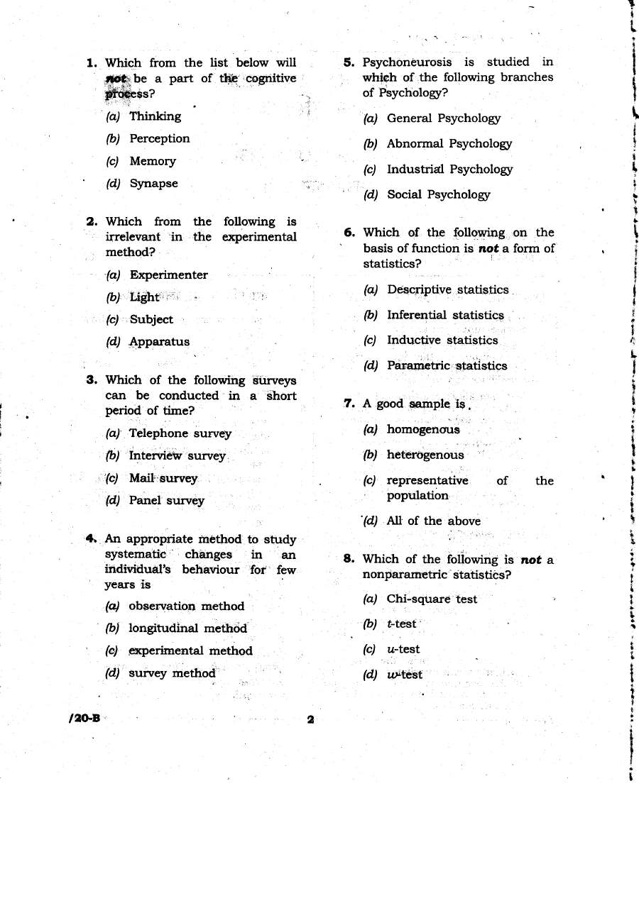 JPSC 4th Combined Civil Services (PT) Exam 2011 Psychology question paper page 1 instructions scan PDF download