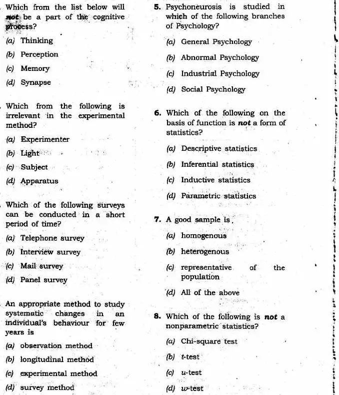JPSC 4th Combined Civil Services (PT) Exam 2011 Psychology question paper page 1 instructions scan PDF download